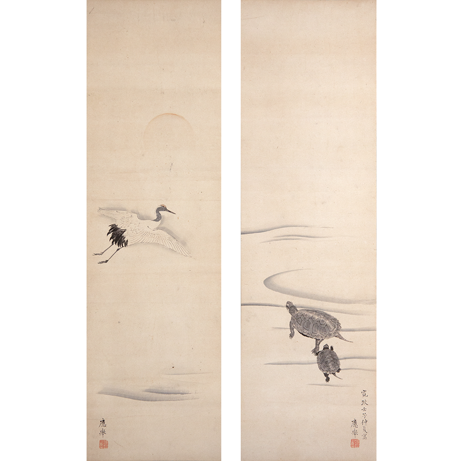 円山応挙 旭飛鶴之図 池水亀之図 双幅 日本の動物画 いきもののかたち 江戸期の花鳥画などかわいい日本画のサイト