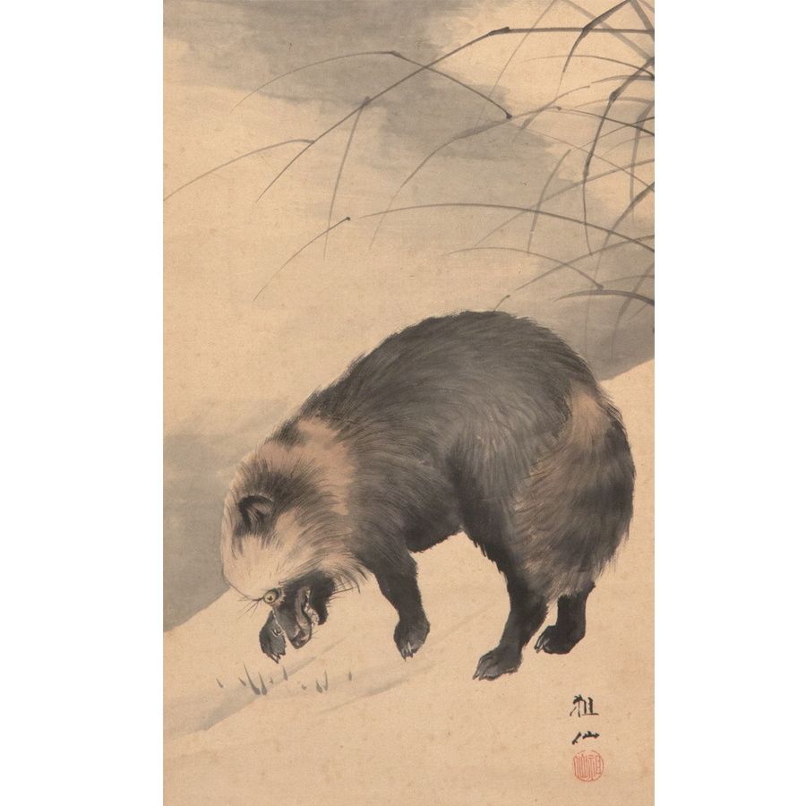 森狙仙 青麦に狐 月下狸 双幅 日本の動物画 いきもののかたち 江戸期の花鳥画などかわいい日本画のサイト