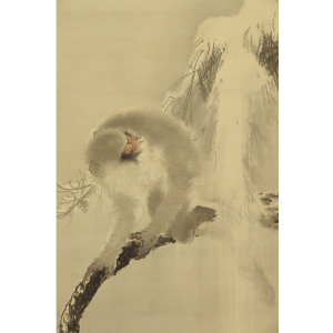 山元春挙 孤猿畔雪図 日本の動物画 いきもののかたち 江戸期の花鳥画などかわいい日本画のサイト