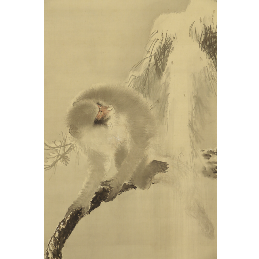 山元春挙 孤猿畔雪図 日本の動物画 いきもののかたち 江戸期の花鳥画などかわいい日本画のサイト