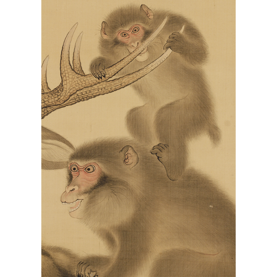 森徹山 騎鹿親子猿図 日本の動物画 いきもののかたち 江戸期の花鳥画などかわいい日本画のサイト