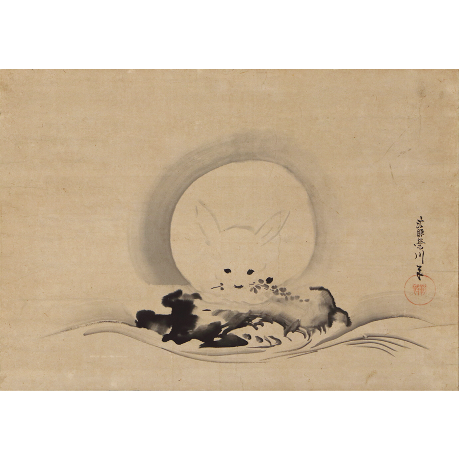 狩野栄川院 浪玉兔之図 日本の動物画 いきもののかたち 江戸期の花鳥画などかわいい日本画のサイト