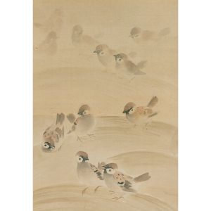 荒木十畝 稲叢群雀 日本の動物画 いきもののかたち 江戸期の花鳥画などかわいい日本画のサイト
