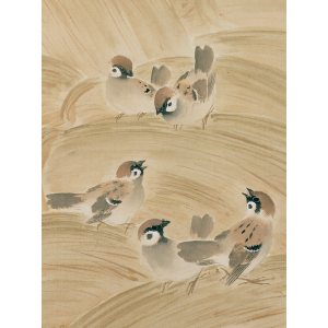 荒木十畝 稲叢群雀 日本の動物画 いきもののかたち 江戸期の花鳥画などかわいい日本画のサイト