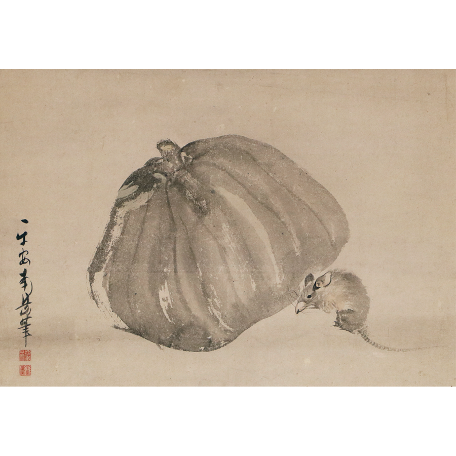渡辺南岳 南瓜鼠図 日本の動物画 いきもののかたち 江戸期の花鳥画などかわいい日本画のサイト