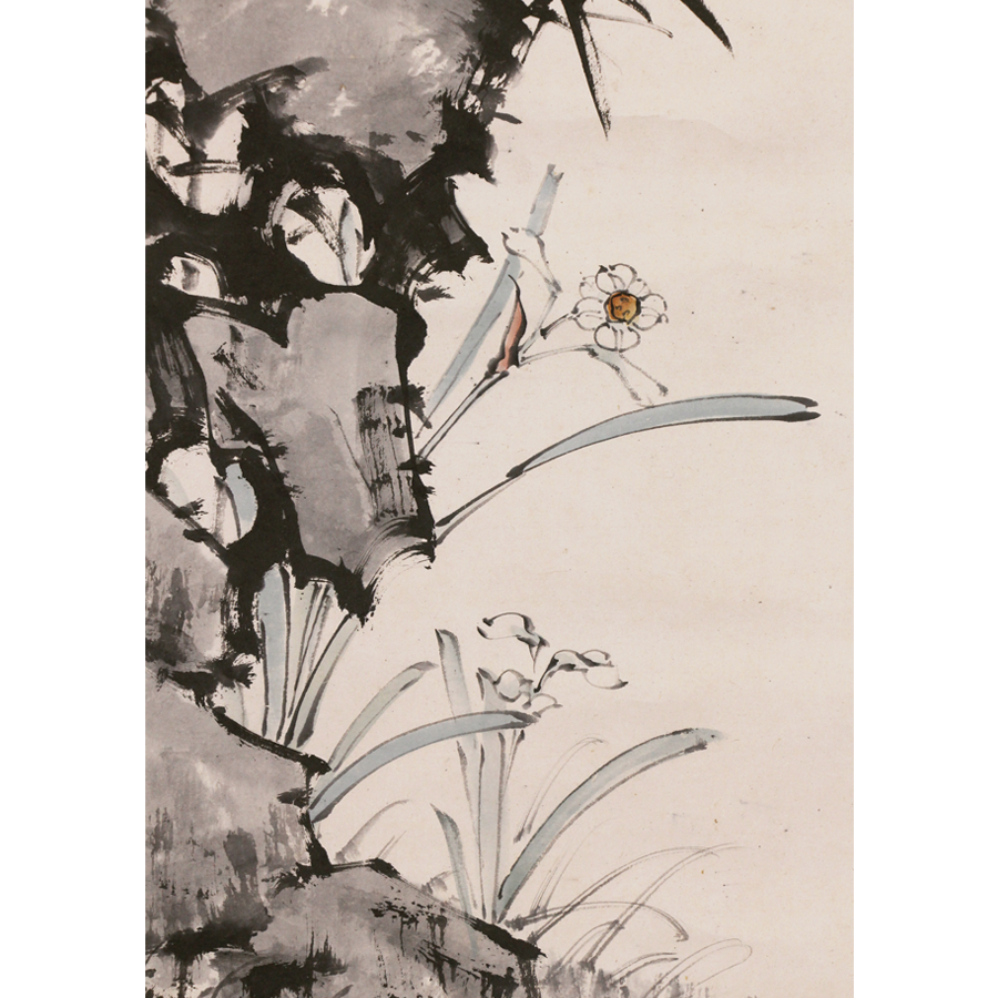 山本梅逸画 大窪詩仏賛 竹水仙雀之図 日本の動物画 いきもののかたち 江戸期の花鳥画などかわいい日本画のサイト