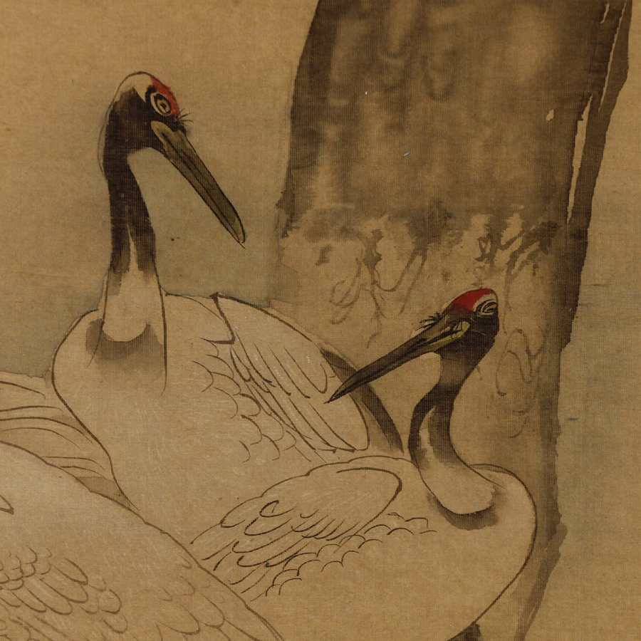 森周峰 松下五鶴図 - 日本の動物画‐いきもののかたち‐ 江戸期の花鳥画