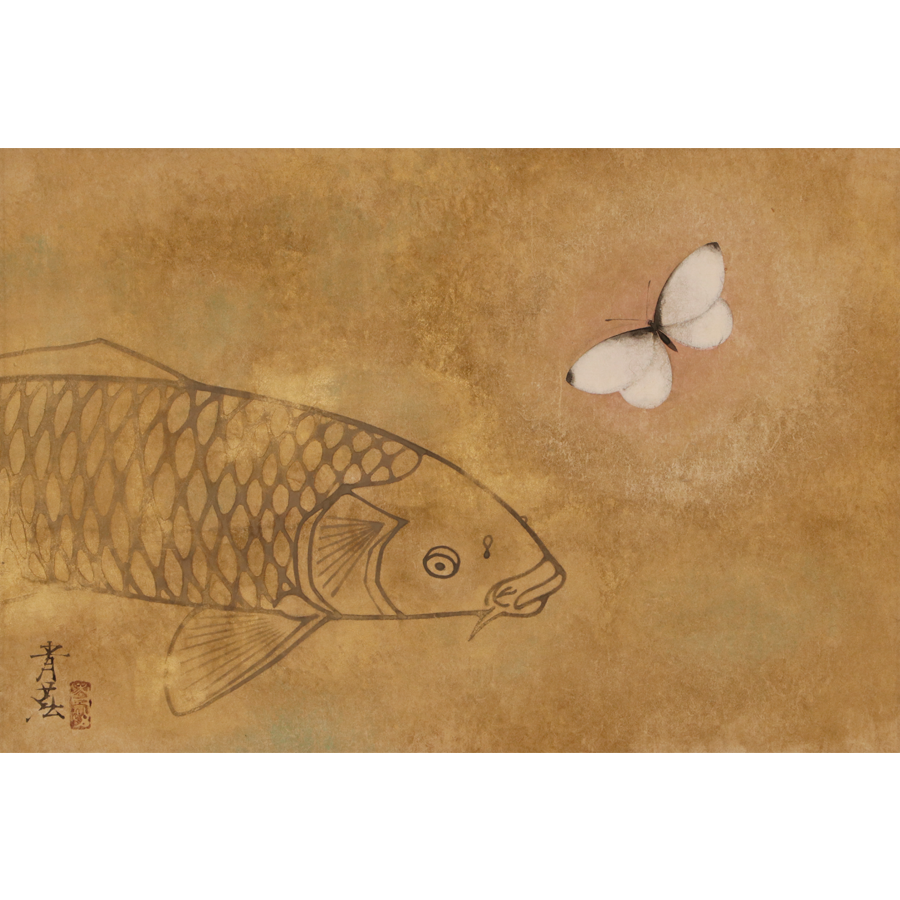 野島青茲 蝶と鯉 日本の動物画 いきもののかたち 江戸期の花鳥画などかわいい日本画のサイト