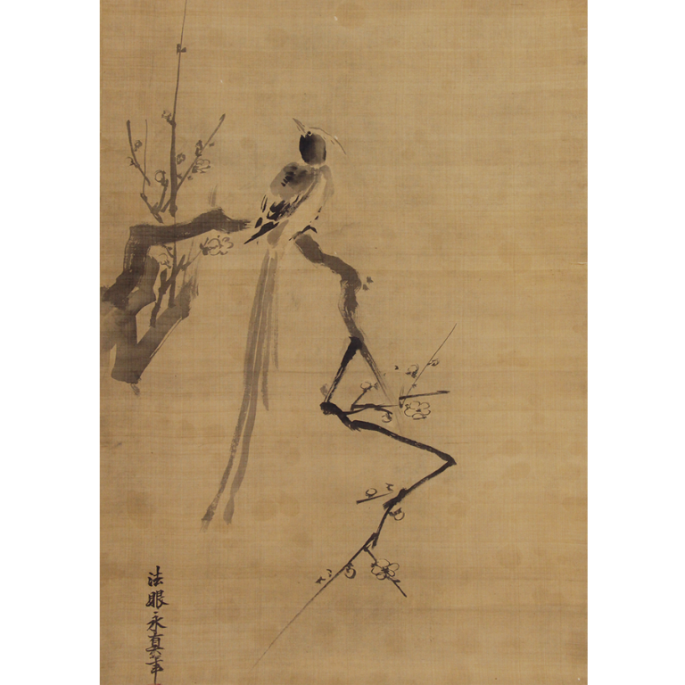 狩野安信 梅竹小禽図 双幅 - 日本の動物画‐いきもののかたち‐ 江戸期の花鳥画などかわいい日本画のサイト