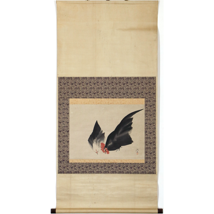 森徹山 双鶏図 日本の動物画 いきもののかたち 江戸期の花鳥画などかわいい日本画のサイト