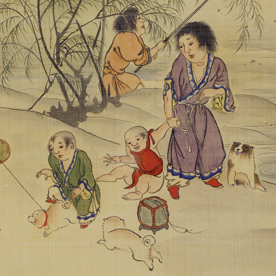 長沢芦雪 狗仔唐子螢狩野 - 日本の動物画‐いきもののかたち‐ 江戸期の