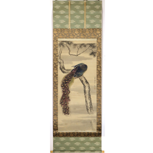 【模写】【伝来】M8937〈北村百泉〉孔雀図 中国画 姫島竹外門下 大阪の人 掛軸 姫島竹亭「渓山観瀑図」 | 新古美術いづも