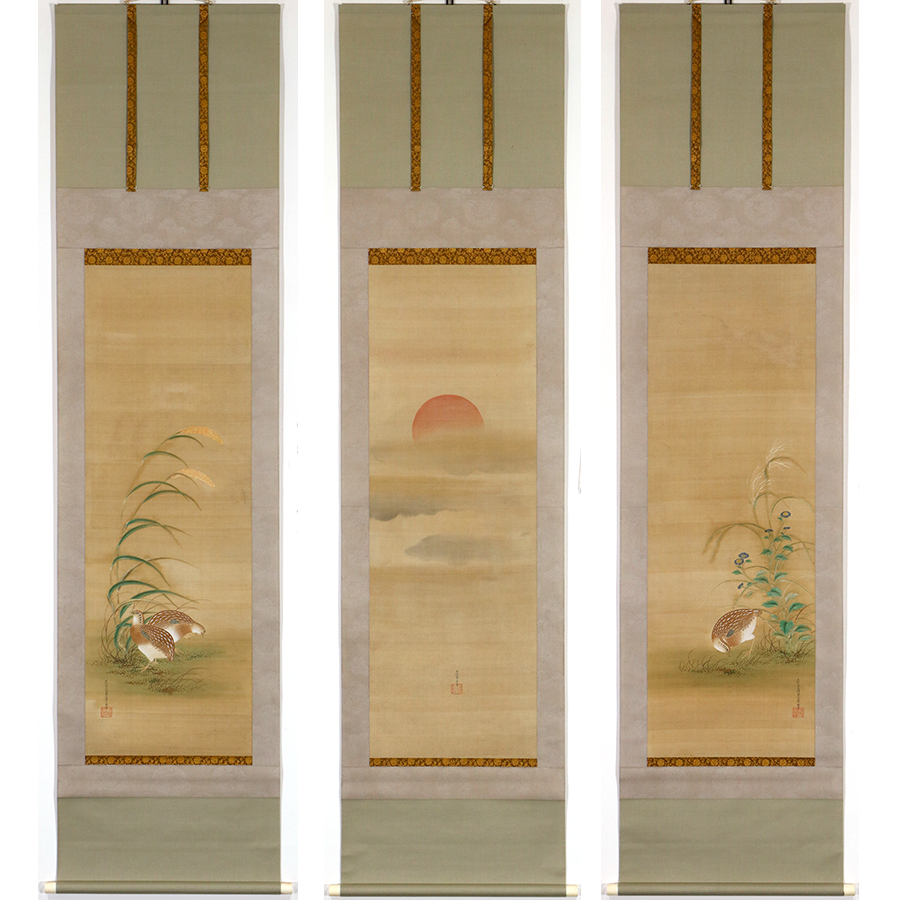 【即納正規店】三幅対　春日隆親　花鳥人物　土佐派　二重箱　合箱　模写　イ1466 人物、菩薩