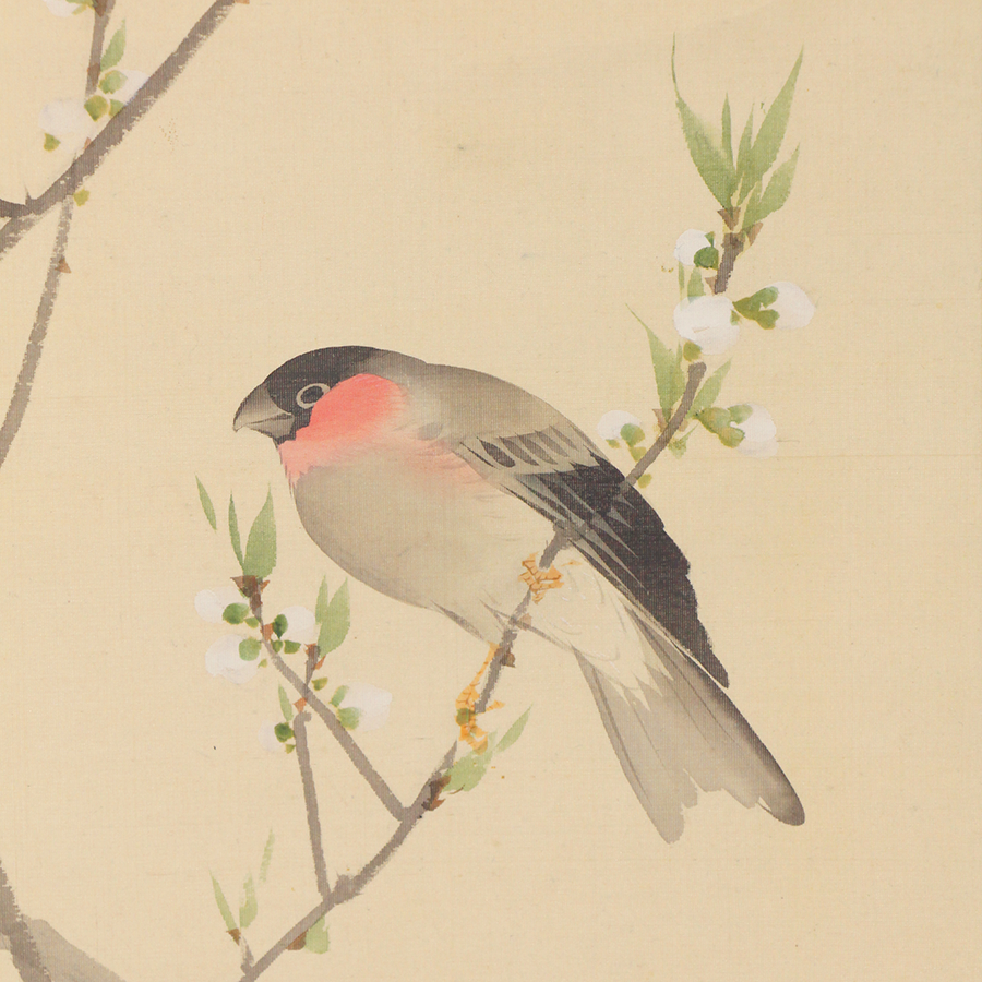 好評即納・作者名：　・作者不詳　・画題：　・南天に鳥　・技法：　・日本画（複製） 花鳥、鳥獣