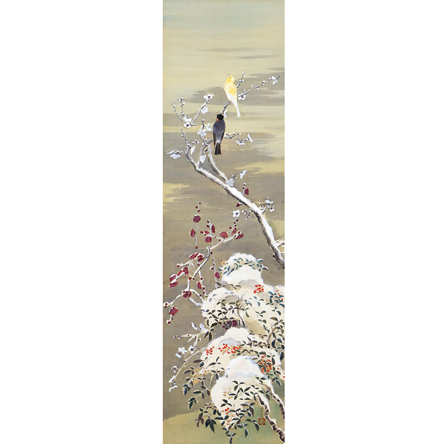 【真作 横山大観箱書】冨田渓仙 桜花小禽 二重箱 絹本着色金泥 都路華香門下 日本美術院同人 福岡 掛軸 絵画 真作 横山大観箱書冨田渓仙 桜花小禽 二重箱 絹本着色金泥