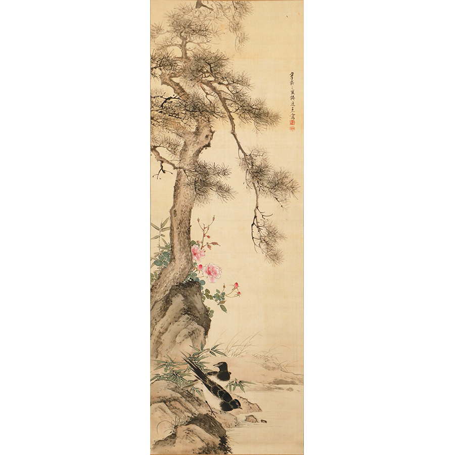 ο山本梅逸 松双鳥之図 掛軸 共箱 中国画 山本梅逸 月季双雀図｜古美術・掛け軸の販売・買取・鑑定-松本松栄堂